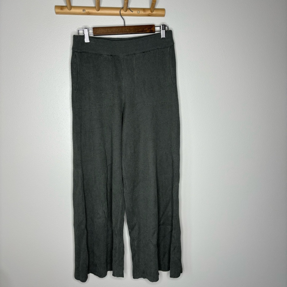 Free People Olive Green Ribbed Wide-Leg Pants